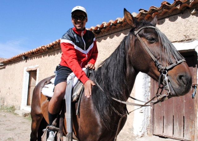 Feliz sobre el equino